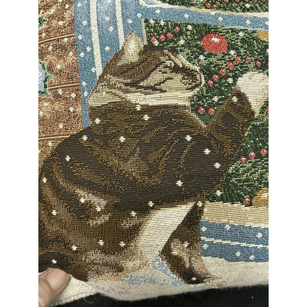 Vintage Holiday Pillow Anne Mortimer Tapestry Cat At Windowsill 12